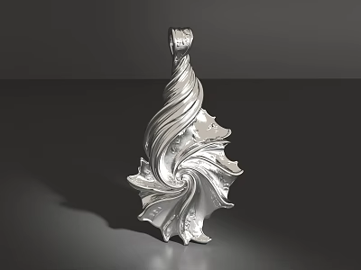 Silver Leaf Shaped Pendant With Curved Lines For Elegant Jewelry 3d model