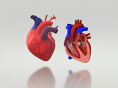 Two Detailed Chest Organ Heart 3D Models Displaying External and Internal Structures 3d model