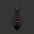 Mythical Fantasy Animal With Multiple Spiked Fins Glowing Orange Orbs Black Eyes And Open Mouth