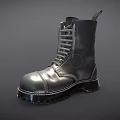 Black Leather Lace Up High Top Boots with Thick Sole for Tactical Use