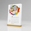 2023 January Desk Calendar with Cartoon Characters Good Luck Inscriptions White Body and Golden Base