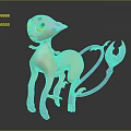Pink Purple Fantasy Game Movie Character with Big Yellow Green Eyes and Long Feathery Tail