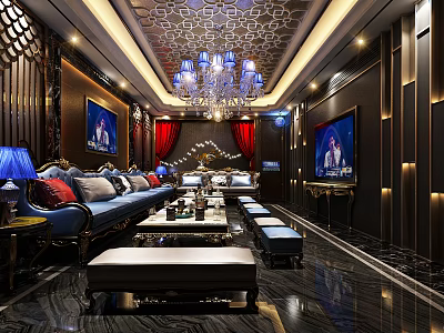 Luxurious KTV Interior Design With Comfortable Sofa Seating LED Screens And Elegant Lighting 3d model