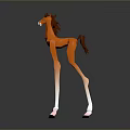 Low Poly Style Brown Pony with White Legs Red Mane Standing on Black Background Reflection