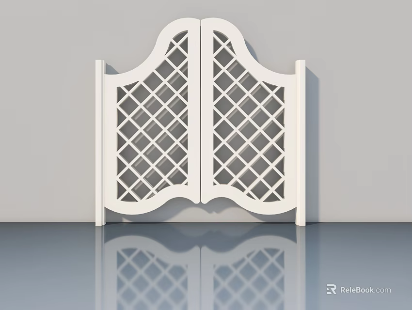 White Swing Door With Lattice Design For Home Interior Simple Style 3d model 