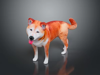 Orange And White Shiba Inu Dog Standing With Tongue Out On Black Background 3d model