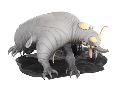 Gray Fantasy Creature Model With Yellow Eyes Long Tongue And Sharp Claws 3d model