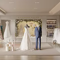 Elegant Bridal Shop Interior With Wedding Dresses Groom Suits And Decorative