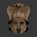 Weapon Ancient Greek Style Copper Colored Helmet With Snake Shaped Decoration And Ornamental Patterns