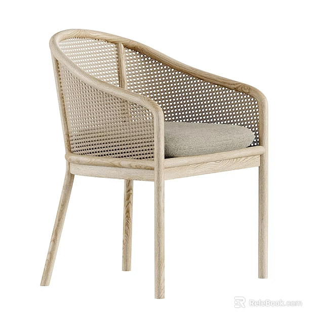 Comfortable Outdoor Chair With Wicker Back Wooden Frame And Gray Cushion 3d model 