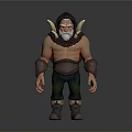 Muscular Horned Bearded 3D Character Model With Arm Guards Green Pants And Brown Boots