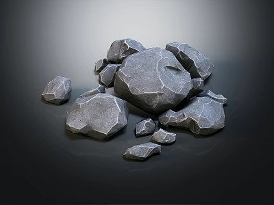 Pile of Natural Gray Textured Stones With Rough Surface And Dark Background 3d model