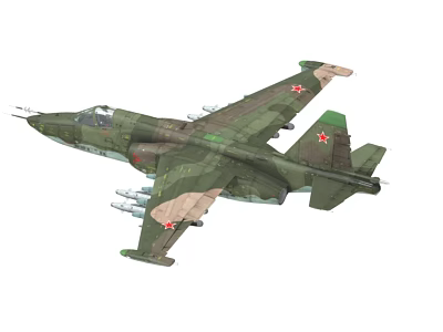 Green Camouflage Military Aircraft With Red Star Symbols And Mounted Weapons 3d model