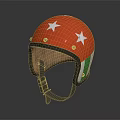 Red Helmet With White Stars Green Stripe And Leather Lining Black Border