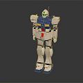 Detailed Blue And White Robot Model With Green Head Standing Pose