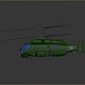Green Military Helicopter Model With Rotor Blades And Blue Lights