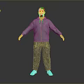 3D Male Character Model Standing In Gray Hoodie Sweatpants With White Hair