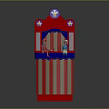 Colorful Puppet Theater Furniture With Red Blue Stripes Star Accents Top Emblem And Puppet Figures