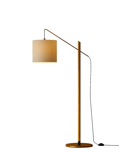 Modern Minimalist Floor Lamp With Beige Fabric Shade And Wooden Stand 3d model