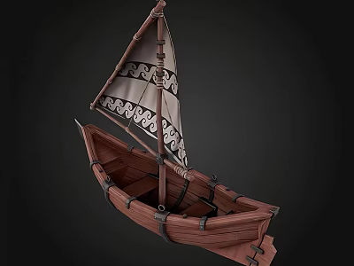 Traditional Wooden Boat With Decorative Sail Intricate Patterns And Handcrafted Wooden Frame 3d model