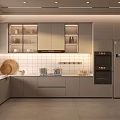 Modern Minimalist Kitchen Interior With Gray Cabinets Oven Refrigerator And Window