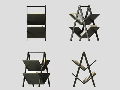 Modern Black Bookcase Design Featuring Geometric Structure And Layered Shelves For Books 3d model