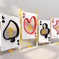 Decorative Display Boards With Playing Card Suits Chinese Characters And Yellow Poles On White Background