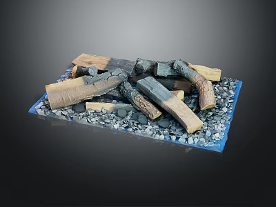 Natural Wood Logs And Gray Stone Chips Arranged On Blue Mat For Decorative 3d model