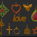 Stylish Gold Fashion Jewelry Pendants with Heart Key Star Teardrop and Love Design