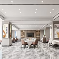Elegant Modern Restaurant Interior Design With Marble Floor Dining Tables And Wall Art