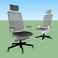 Modern Black And White Office Chairs With Mesh Back Headrest And Rolling Metal Base Wheels