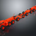 Orange Mechanical Vehicles Aligned In A Line With Multiple Wheels And Engineering Features 3d model