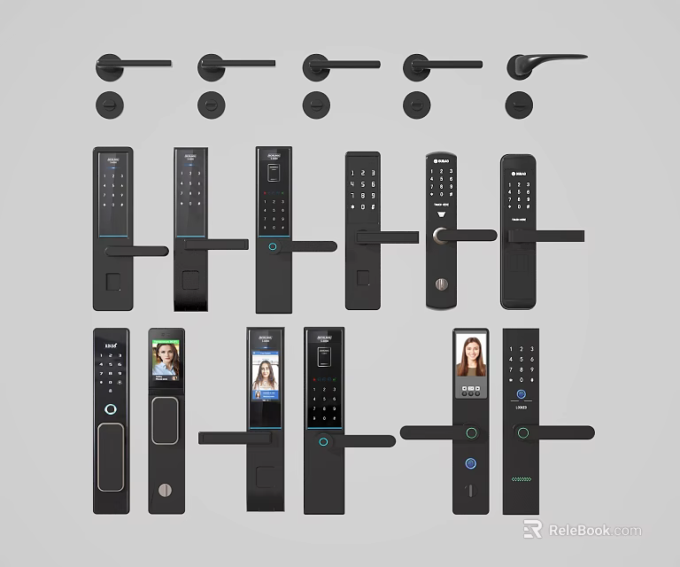 Various Modern Smart Door Handles With Digital Screen And Fingerprint Features 3d model