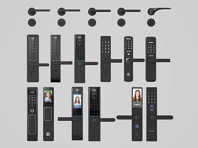 Various Modern Smart Door Handles With Digital Screen And Fingerprint Features 3d model