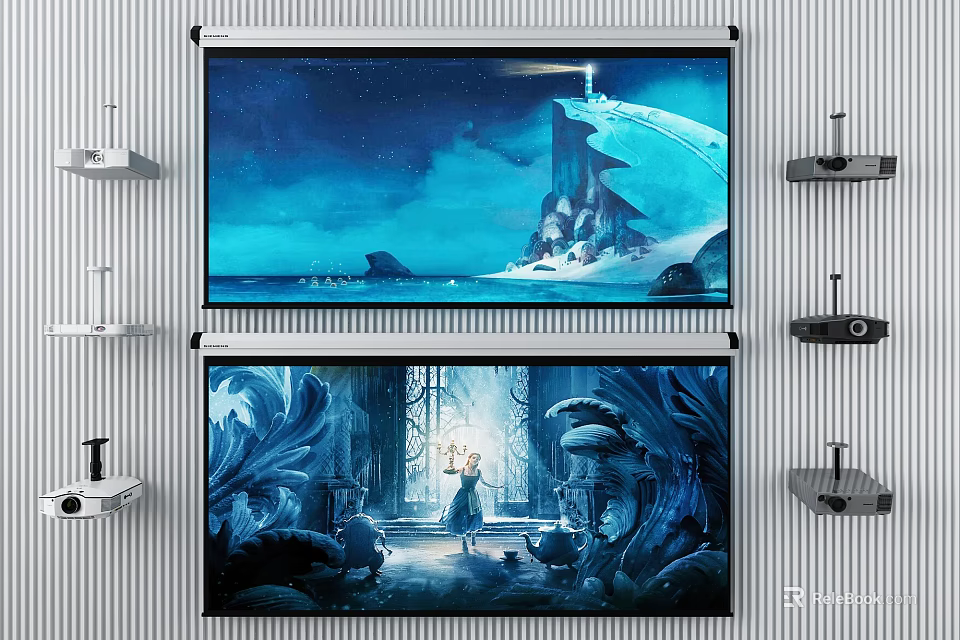 Projection Monitoring System With Dual Projection Screens And Surveillance Cameras Setup 3d model 