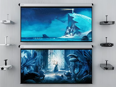 Projection Monitoring System With Dual Projection Screens And Surveillance Cameras Setup 3d model