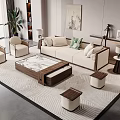 Modern Elegant Sofa Coffee Table Set With Marble Top Pillows And Area Rug 3d model