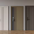 Three Different Colored Security Doors With Modern Vertical Panels And Wooden Floor Interior