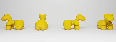 Cute Yellow Cartoon Shaped Kids Chair with Bear and Pony Designs 3d model