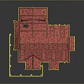 Cartoon Style Wooden House With Red Roof Tiles Multiple Windows Porch And Fence Structure