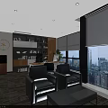 Modern Public Office Space With Green Plants Work Desks Office Chairs And Black Grid Ceiling