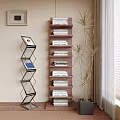 Modern Wooden Bookshelf Design With Stacked Books Decorative Plant And Photo Frame