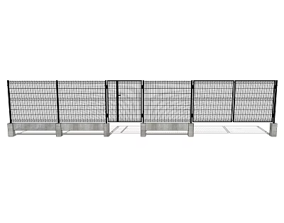 Heavy Duty Metal Mesh Fence With Gate And Concrete Bases 3d model Heavy Duty Metal Mesh Fence With Gate And Concrete Bases 3d model