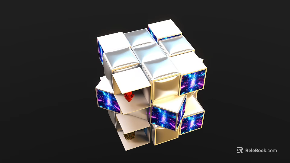 Modern Cube Art Photo Spot With Starry Space Patterns And Geometric Structure 3d model