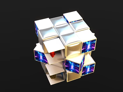 Modern Cube Art Photo Spot With Starry Space Patterns And Geometric Structure 3d model