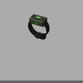 Vintage Green Electronic Wrist Device With Black Leather Strap And Digital Display Buttons