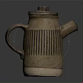 Rustic Handcrafted Ceramic Teapot With Vertical Stripes Handle Spout And Lid