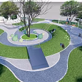 Park Landscape With Winding Paths Lush Trees Green Lawns And Circular Seating Areas