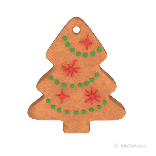 Gingerbread Christmas Tree Ornament With Red Star Decorations And Green Dots 3d model 