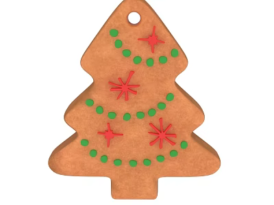 Gingerbread Christmas Tree Ornament With Red Star Decorations And Green Dots 3d model